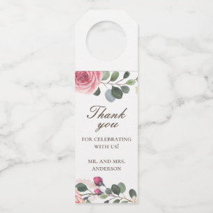 Étiquettes Pour Bouteilles Roses roses aquarelle. Remerciement de mariage flo