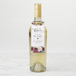 Étiquettes Pour Bouteilles Rouge Bourgogne Fleurs Florales Bleu Mariage Accla