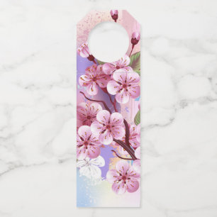 Étiquettes Pour Bouteilles Sakura rose sur la peinture Arrière - plan