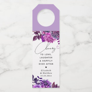 Étiquettes Pour Bouteilles Santé. Mariage d'un jardin fleuri pourpre d'aquare
