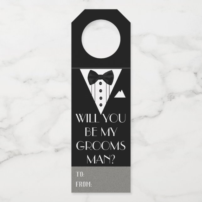 Étiquettes Pour Bouteilles Seras-Tu Mon Groomsman Tuxedo (Devant)