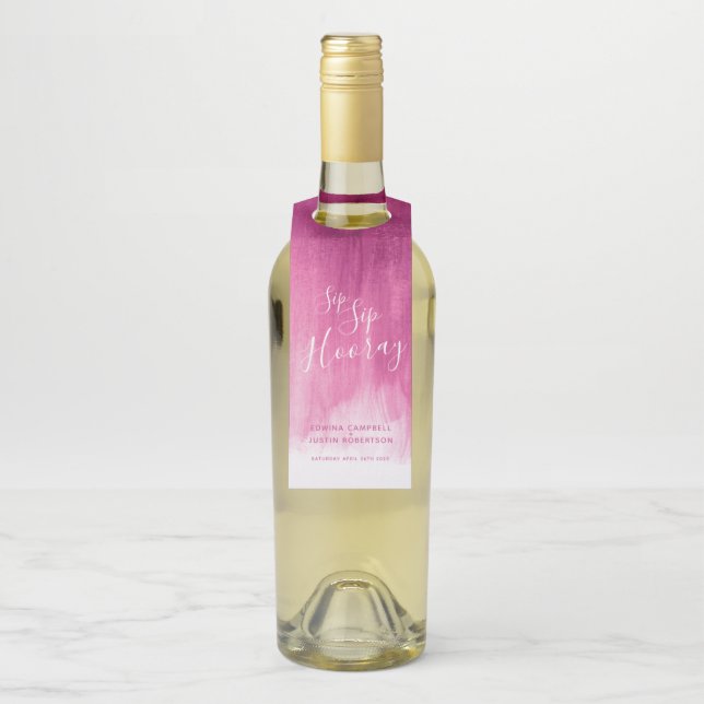 Étiquettes Pour Bouteilles Sip Sip Hooray personnalisé mariage abstrait rose (Sur bouteille)