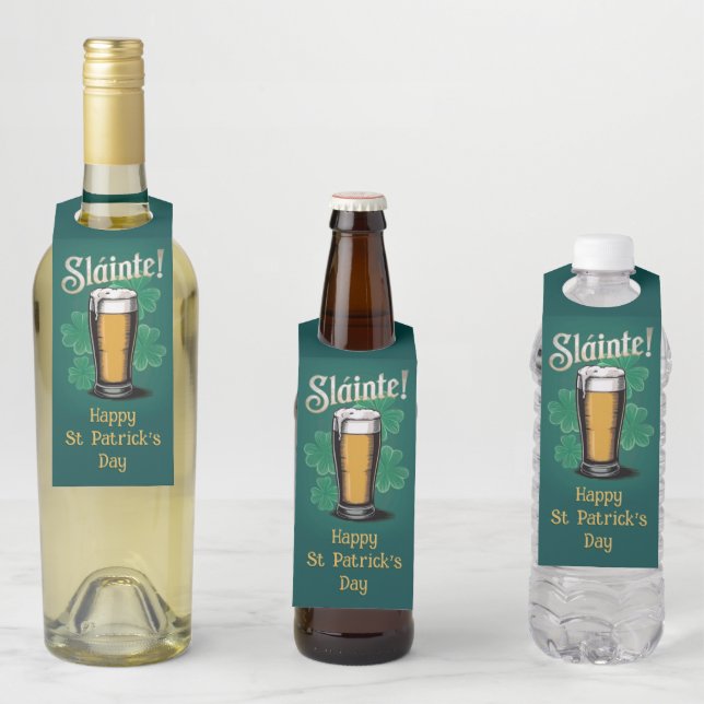 Étiquettes Pour Bouteilles Slàinte ! Saint Patrick's Day Pint of Beer on Gree (En situation)