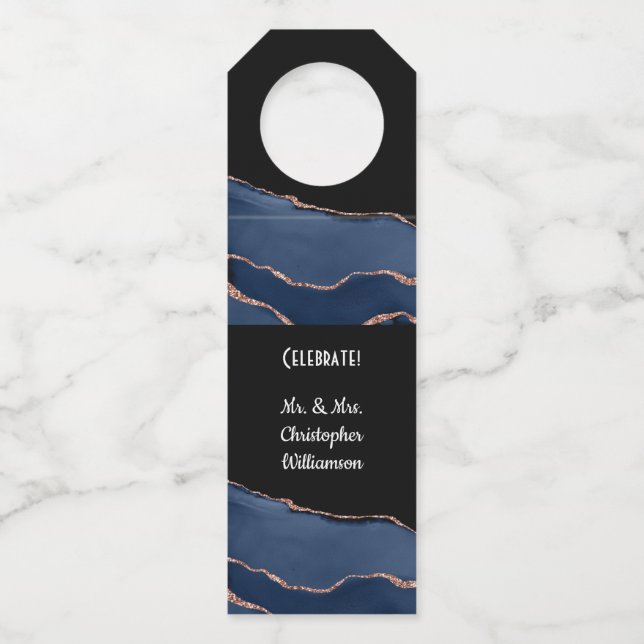 Étiquettes Pour Bouteilles Soirée de mariage en or bleu élégant (Devant)