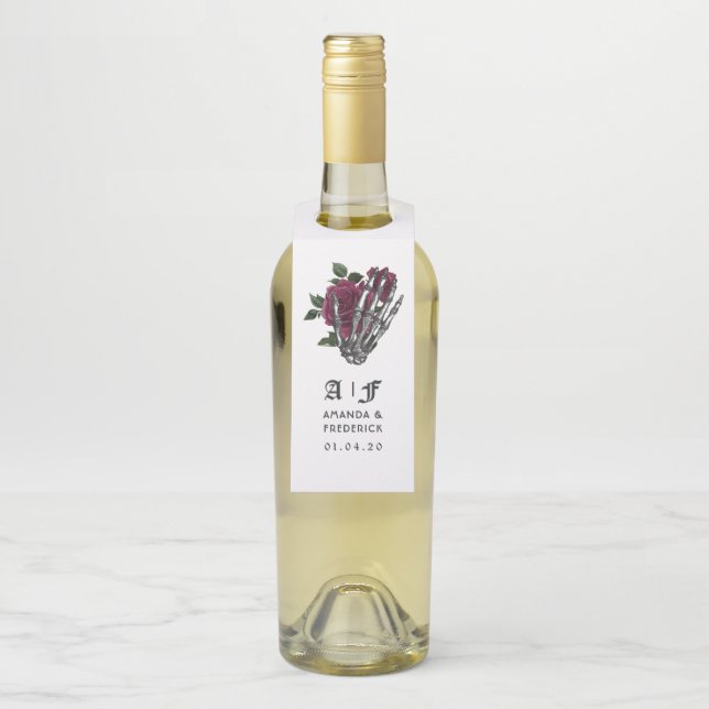 Étiquettes Pour Bouteilles Squelette floral de Bourgogne Mariage gothique Mon (Sur bouteille)