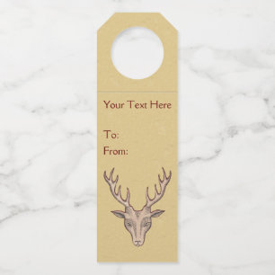 Étiquettes Pour Bouteilles Tête de cerf Gros Antlers Visage à crête noire Tan