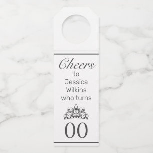 Étiquettes Pour Bouteilles Tiara Moderne Minimaliste Blanc Anniversaire
