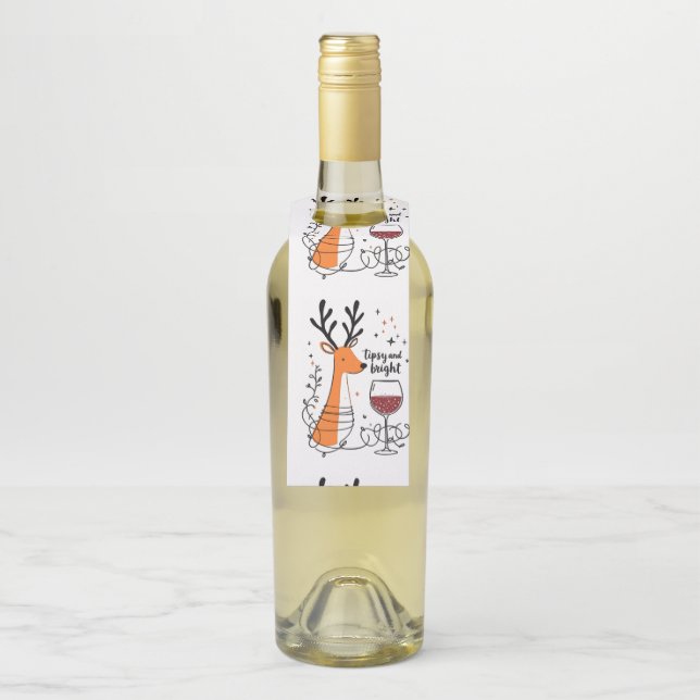 Étiquettes Pour Bouteilles Tipsy and Bright Reindeer  (Sur bouteille)