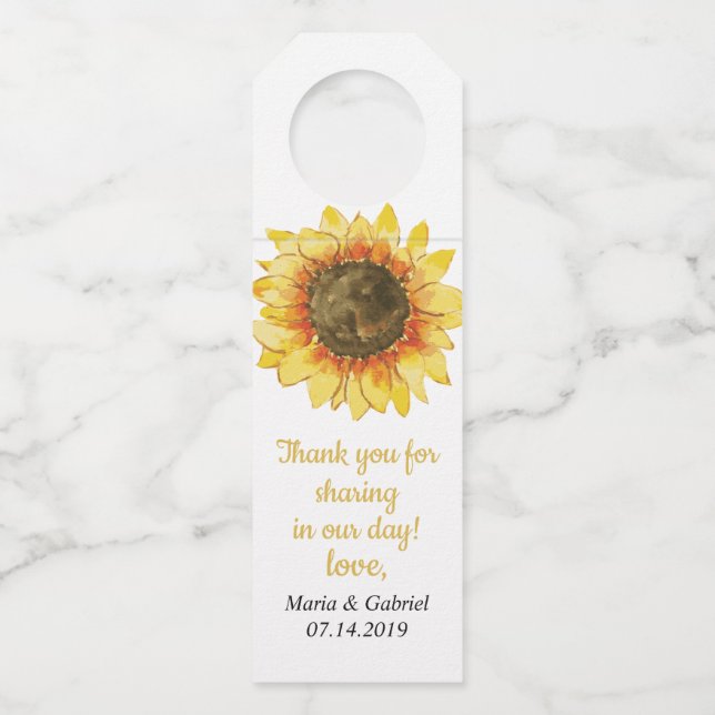 Étiquettes Pour Bouteilles Tournesol rustique jaune. Mariage campagnard (Devant)