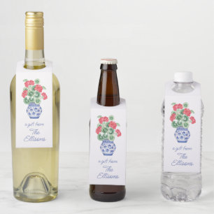 Étiquettes Pour Bouteilles Vase de chinoiserie avec géraniums rouges personna
