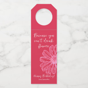 Étiquettes Pour Bouteilles Vin chic élégant Fleur rose Joyeux Anniversaire
