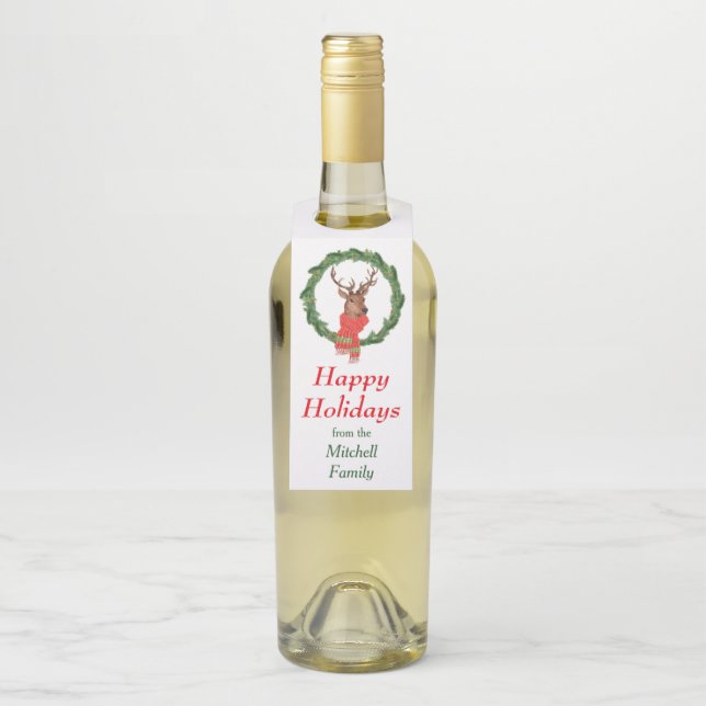 Étiquettes Pour Bouteilles Vin de guirlande de Noël de renne (Sur bouteille)
