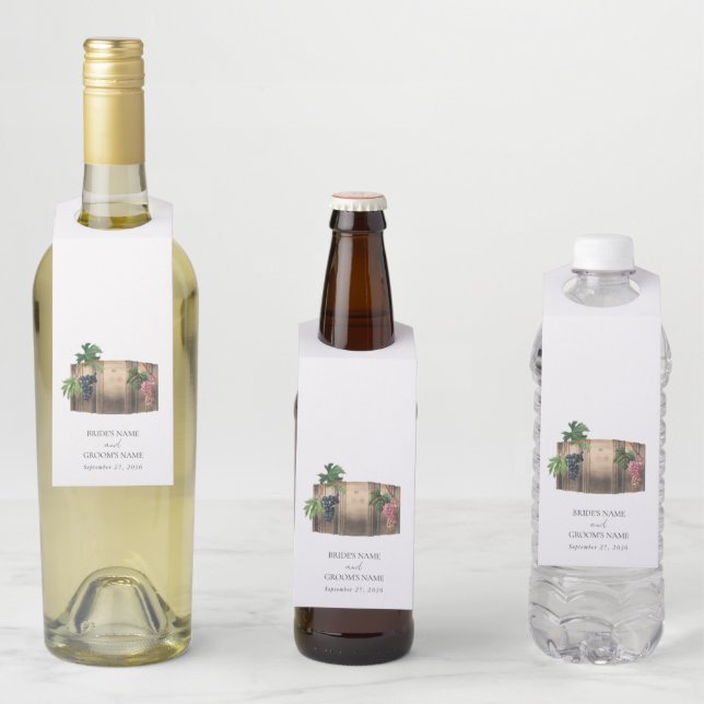 Étiquettes Pour Bouteilles Vin rustique Barrel Vignoble Mariage (En situation)