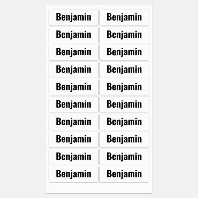 Étiquettes Prénom - Basic Sans Serif Type Noir (Feuille)