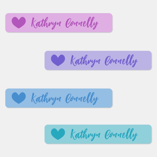 Étiquettes Purple Blue mignon Coeur Joli Script (Groupe)