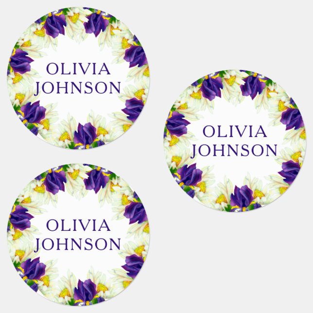 Étiquettes Purple Iris Floral Nom personnalisé Vêtements (Groupe)