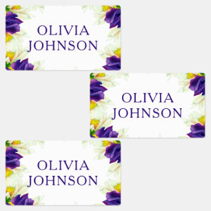 Étiquettes Purple Iris Floral Nom personnalisé Vêtements