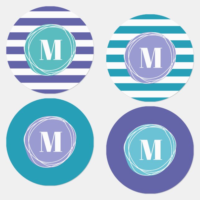 Étiquettes Rayures Monogrammes modernes (Groupe)