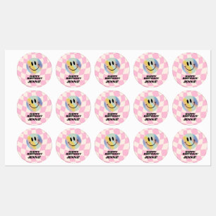 Étiquettes Retro Emoji Souriez Anniversaire Pour Les Filles