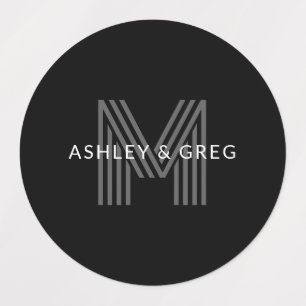 Étiquettes Retro Moderne Nom/s Monogramme modifiable Noir et