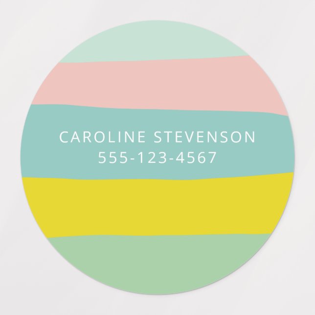 Étiquettes Retro Pastel Wavy Stripe Nom personnalisé Coordonn (Design 1)