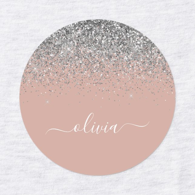 Étiquettes Rose Gold Blush rose Parties scintillant argent Mo (Design 1)