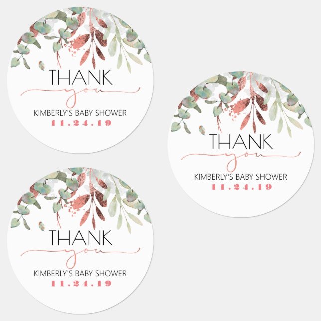 Étiquettes Rose Gold Feuilles Baby shower vert étanche (Groupe)
