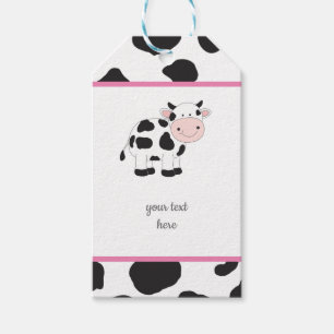 Étiquettes roses de cadeau de partie de vache à