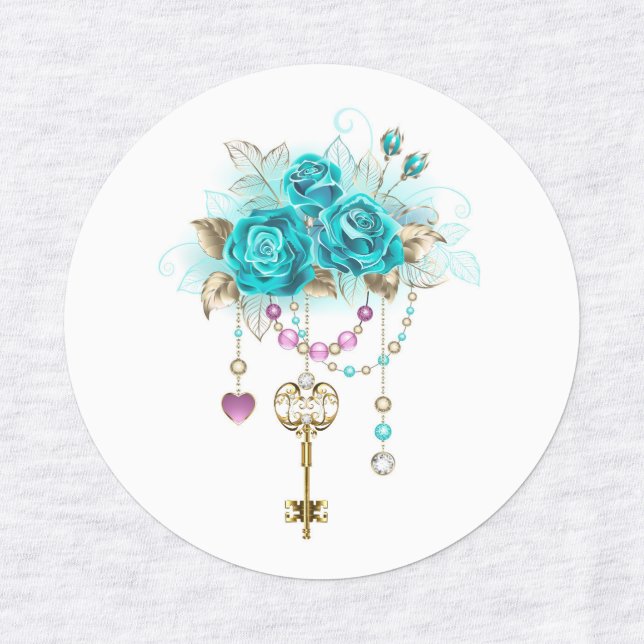 Étiquettes Roses turquoise avec touches (Design 1)