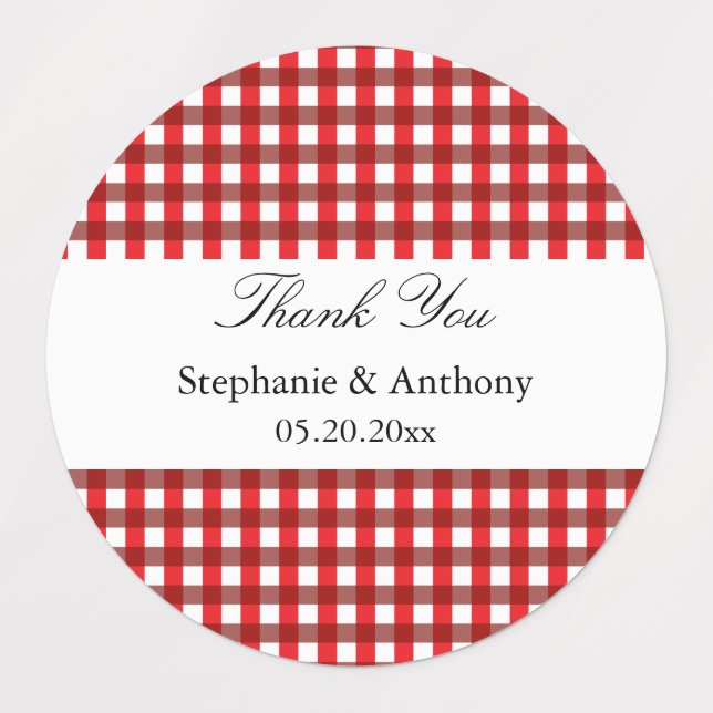 Étiquettes Rouge et blanc En vichy Motif Barbeque Merci (Design 1)