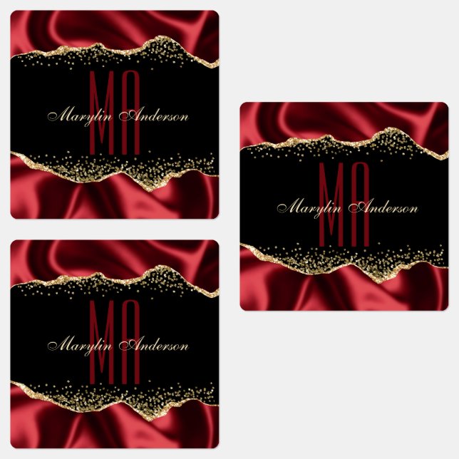 ÉTIQUETTES ROUGE & OR SHIMMER SATIN BORDERS MONOGRAMME PERSON (Groupe)