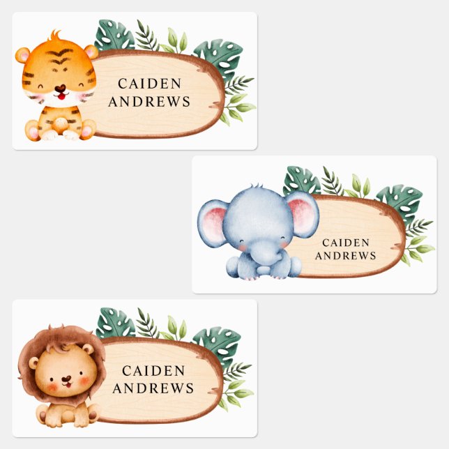 Étiquettes Safari Baby Animals Bois Slice (Groupe)