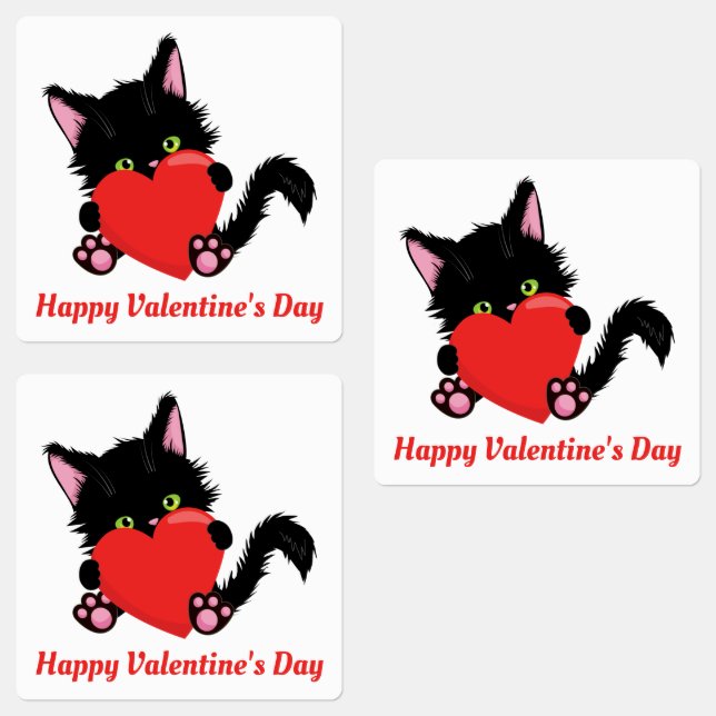 Étiquettes Saint Valentin Chat avec coeur (Groupe)