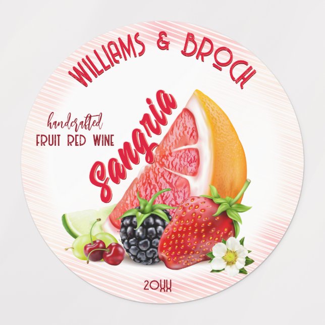 Étiquettes Sangria Mélanger une bouteille de fruits (Design 1)