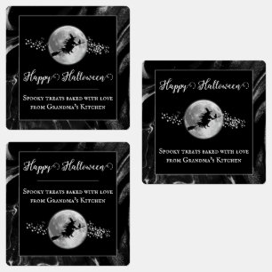 Étiquettes Silhouette de sorcière noire Halloween