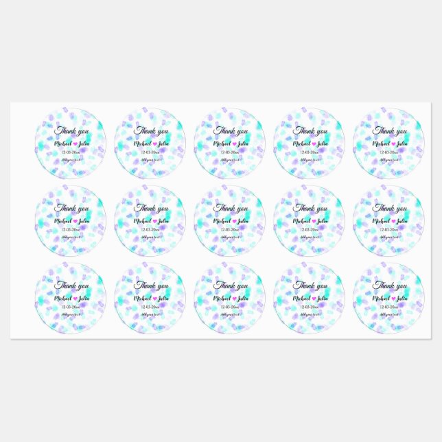 Étiquettes Simple thank you couple heart glitter (Feuille)