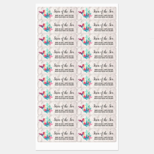 Étiquettes Sirène sur Ancre Nautique Aquarelle Sandy Beach (Feuille)