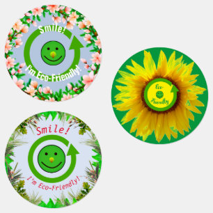 Étiquettes souriants ronds/écologiques