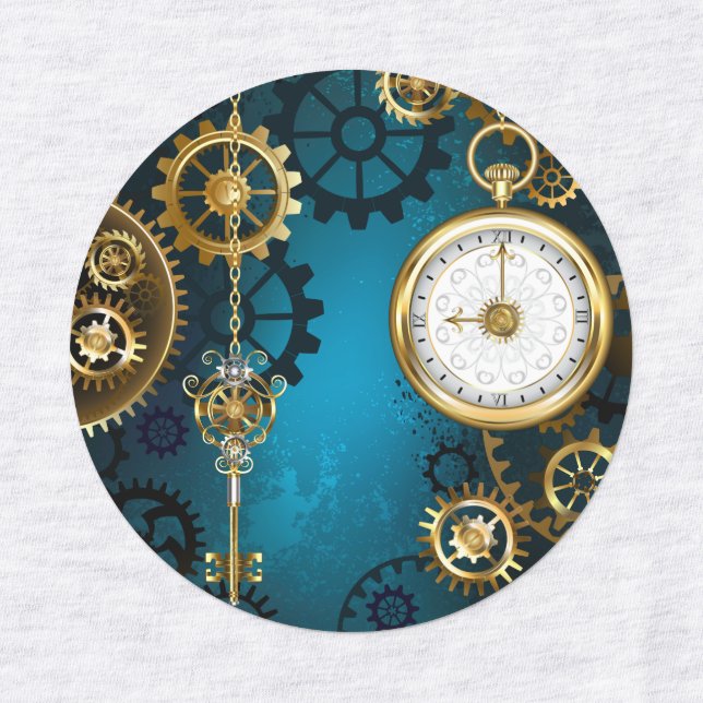 Étiquettes Steampunk Arrière - plan turquoise avec Gears (Design 1)