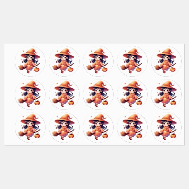 Étiquettes "Stickers Sorcière Halloween - Jolie Sorcière Citr (Feuille)