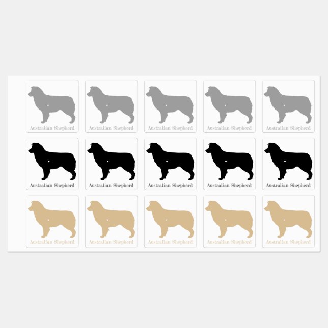 Étiquettes Sticleur en silhouette de chien berger australien (Feuille)