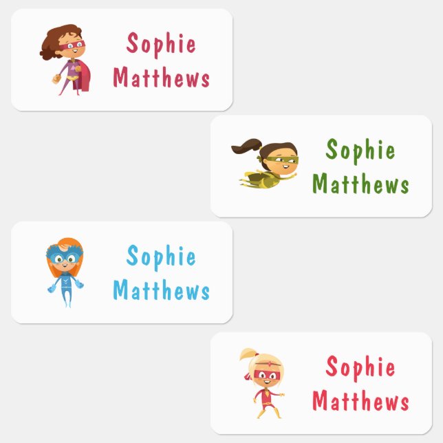 Étiquettes Superhero Girl Personnalisé Nom Personnalisé Vêtem (Groupe)