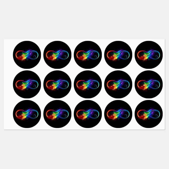 Étiquettes Symbole d'infini avec plume arc-en-ciel (Feuille)