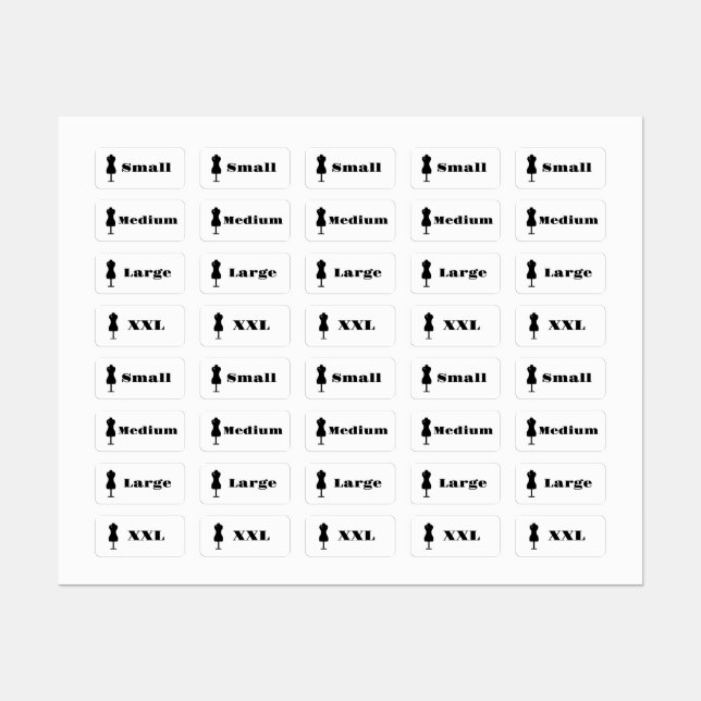Étiquettes Taille des vêtements (Feuille)
