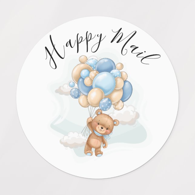 Étiquettes Teddy Bear Balloon Happy Mail Baby showers Étiquet (Design 1)