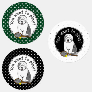 Étiquettes Tennis Old English Sheepdog (Gris 1) Chien mignonn