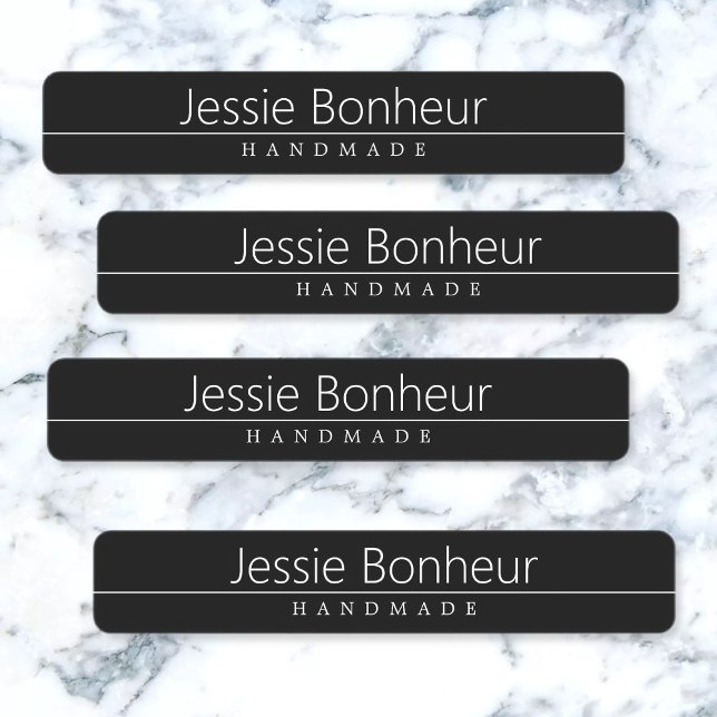Étiquettes Texte blanc classique simple en noir (Créateur téléchargé)