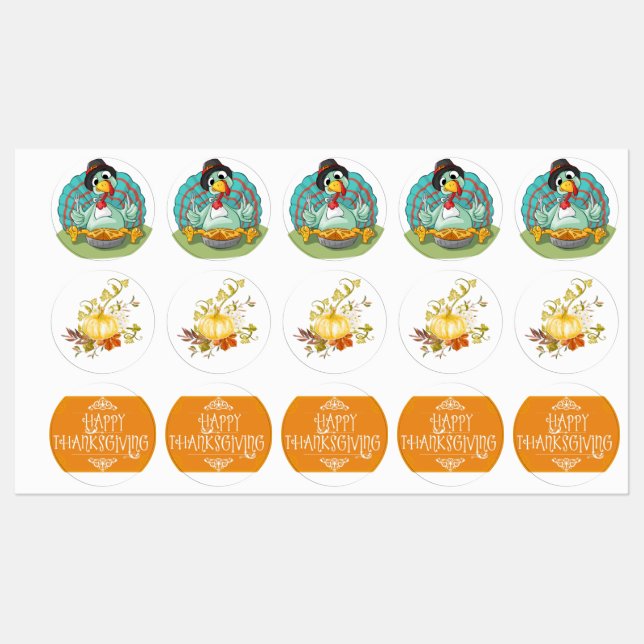 Étiquettes Thanksgiving Whimsical Turky Art Jouer Gobble (Feuille)