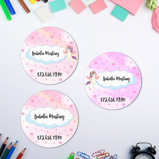 Étiquettes Thème Licorne pour Filles Nom Personnalisé & Télép