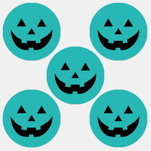 Étiquettes Turquoise Jack-o'-lantern visage citrouille amusan